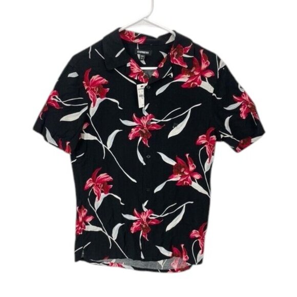 Express Floral Hawaiian Shirt Men’s Size XS Rayon Short Sleeve Button Up NWT - Picture 1 of 7